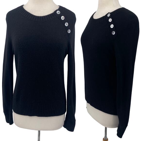 Vintage Y2k Banana Republic Wool Cashmere Sweater Button Neck Black Womens 10 - Picture 1 of 7
